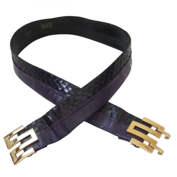 vtg ABB\'S CREATIONS Purple leather python emboss belt sz S